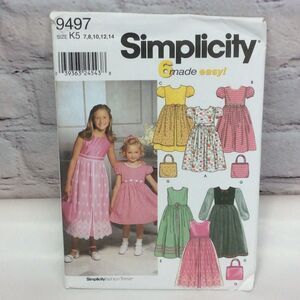 Simplicity 9497 Pattern Girls 7-14 Prariecore Dress w/Optional Petticoat Purse